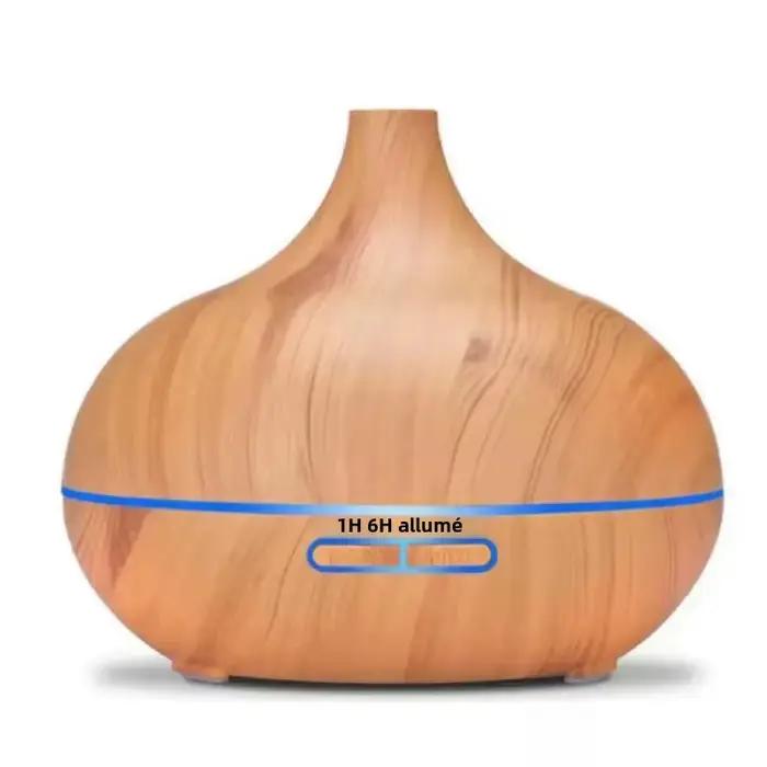 Diffuseur d'huiles essentielles à effet bois avec grande production de brume - Machine d'aromathérapie silencieuse pour