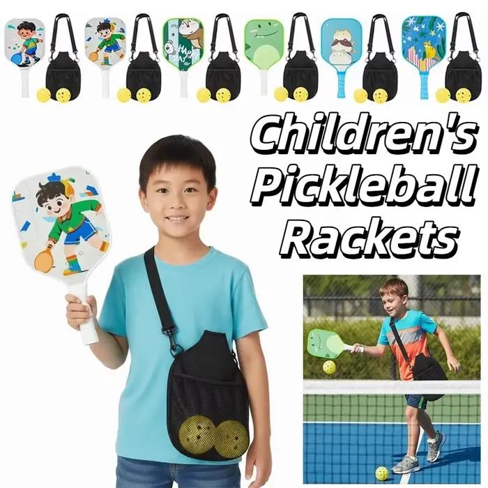 Ensemble de Pickleball pour enfants de dessin animé, raquettes de Pickleball légères et colorées pour enfants, poignée côtelée, 2 balles