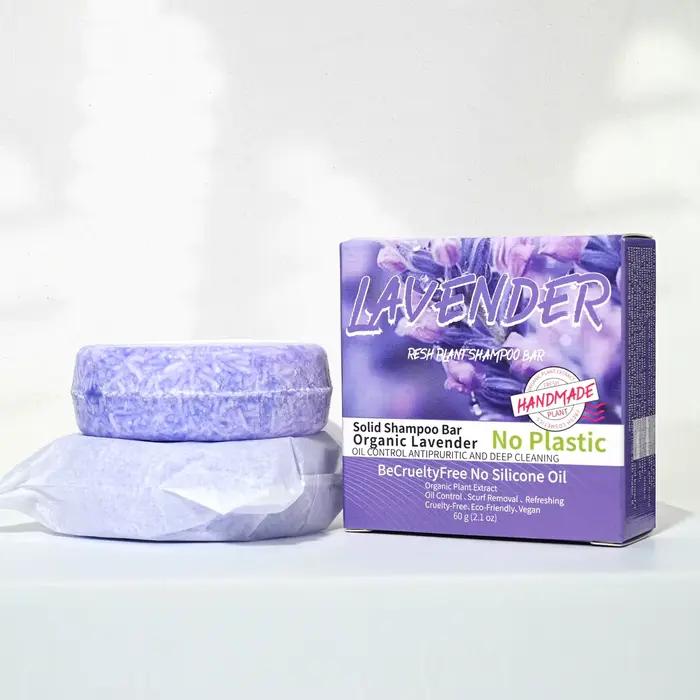 J + 60g vente chaude lavande shampooing barre naturel organique Anti-chute soin des cheveux solide glycérine