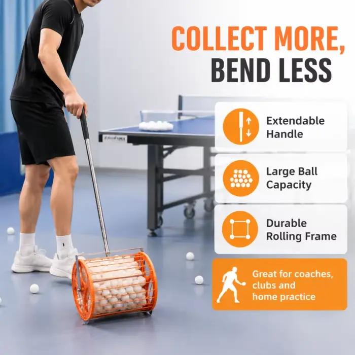 Ramasseur de balles de pickleball et de tennis de table portable, extensible, avec rouleau télescopique et panier à ressort multi-angle