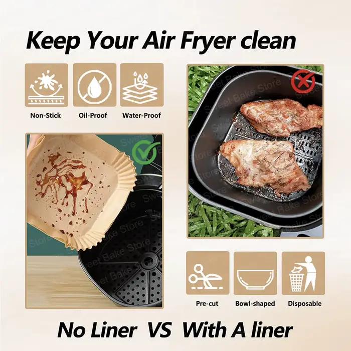 Feuilles de papier sulfurisé carrées jetables pour friteuse à air, compatibles avec la friteuse portable en verre 4-en-1 Ninja Crispi, pour contenants de 4QT et 6 tasses