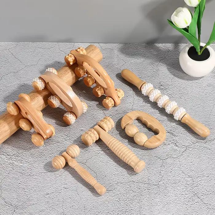 1 outil de rouleau de Massage en bois, masseur manuel en bois, rouleau de Massage du dos en bois pour masseur musculaire des tissus profonds du cou, des jambes et du dos