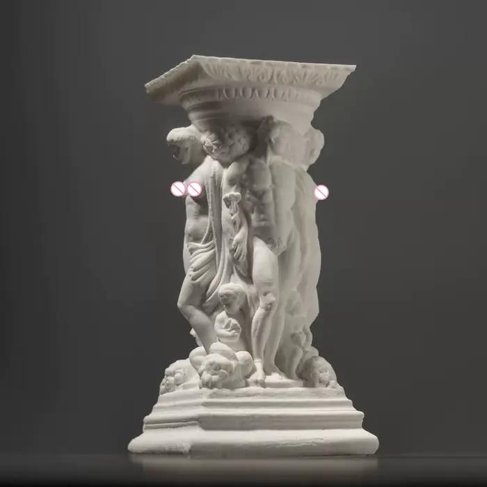 Diffuseur d'arôme de colonne romaine baroque en gypse-ornement de sculpture figurale fabriqué à la main pour la