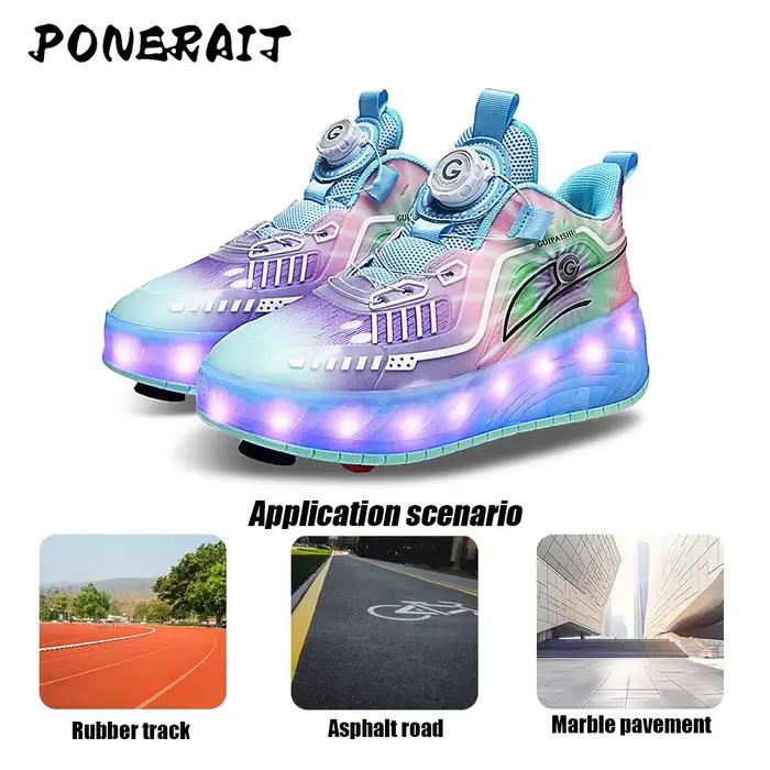Patins à roulettes à 2 roues pour femmes et filles, baskets à roulettes rétractables, chaussures de sport de patinage pour enfants, adaptés aux touristes, mode