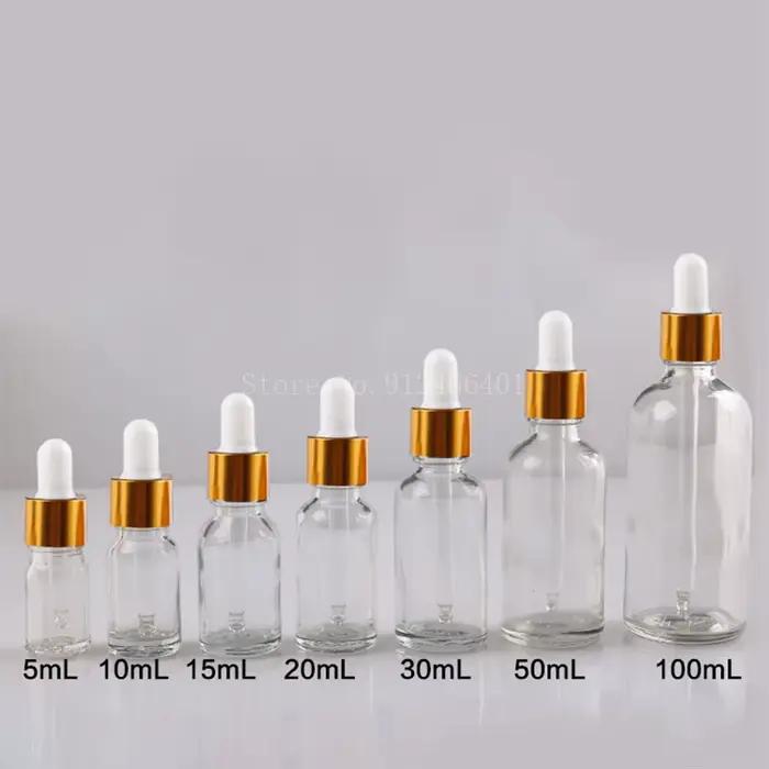 Bouteilles compte-gouttes en verre transparent