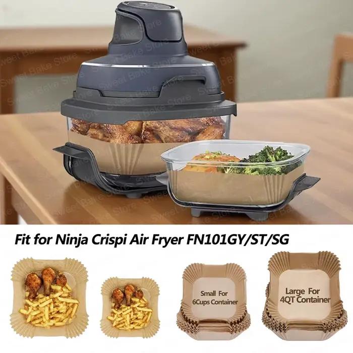 Feuilles de papier sulfurisé carrées jetables pour friteuse à air, compatibles avec la friteuse portable en verre 4-en-1 Ninja Crispi, pour contenants de 4QT et 6 tasses