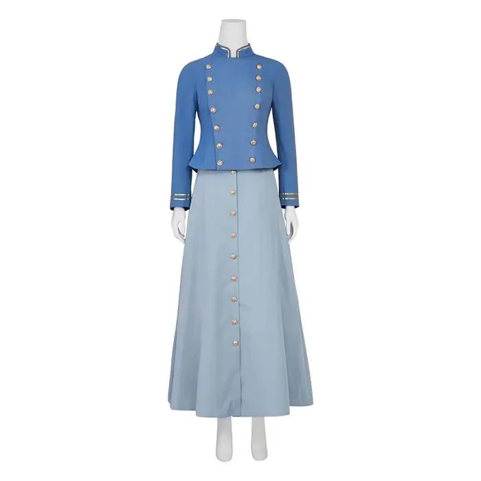 Costume de cosplay Enola Holmes, veste militaire bleue à double boutonnage de style victorien pour femmes, jupe longue à manches longues, tenue vintage