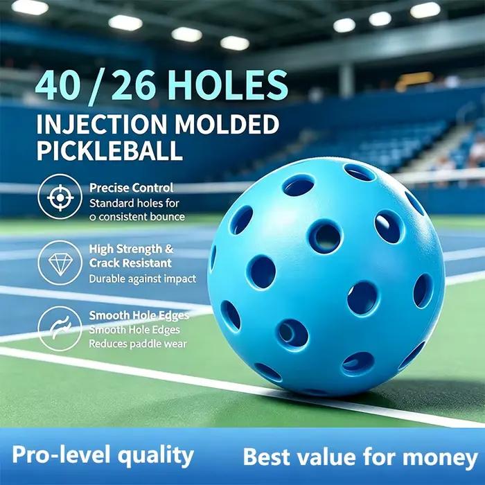 Balles de pickleball de compétition à 40 trous, en PE rotomoulé, rebond stable, résistantes aux fissures, lot de 10 pour l'entraînement et les matchs de pickleball