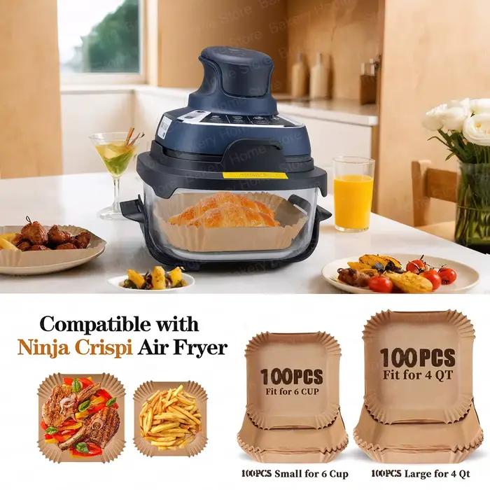 Doublures en papier jetables pour friteuse à Air Ninja Crispi FN101, 4 QT et 6 tasses, conteneurs en verre, tapis en papier parchemin antiadhésif