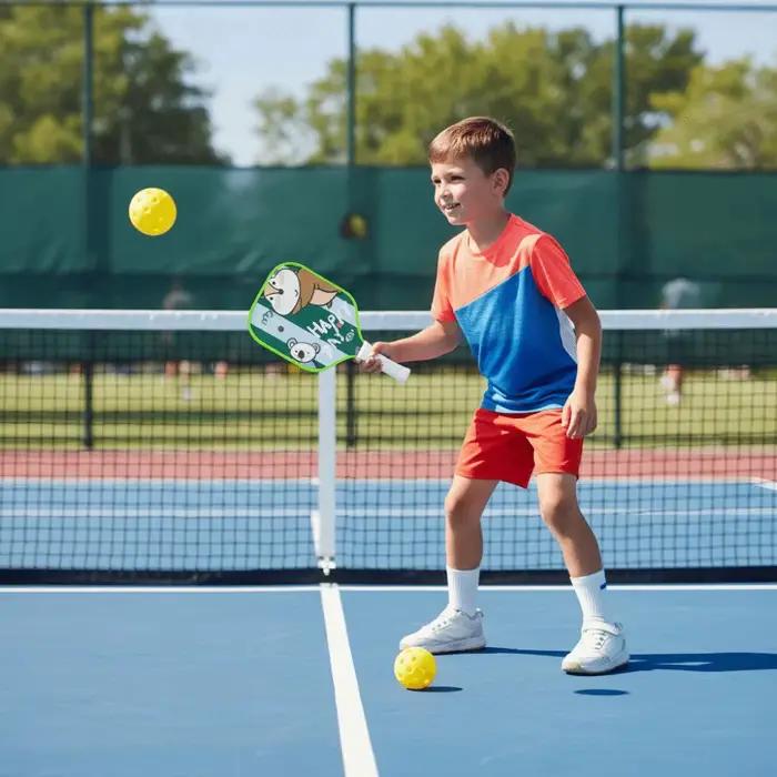 Ensemble de Pickleball pour enfants de dessin animé, raquettes de Pickleball légères et colorées pour enfants, poignée côtelée, 2 balles