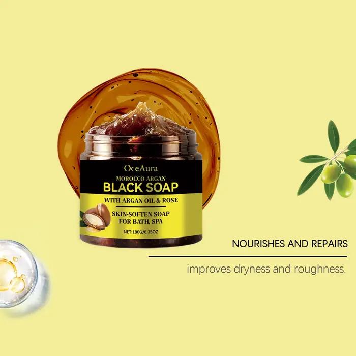 180g Savon noir à l'argan marocain Nettoyage en profondeur et hydratant longue durée Exfoliation douce et peau lisse