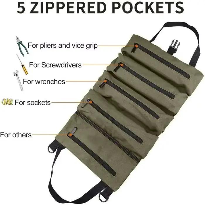 Rouleau de rangement pour outils, Sac à outils enroulable multi-usage, Rouleau pour clés, Organisateur d'outils en toile, Étui de rangement enroulable pour trousse de premiers secours automobile