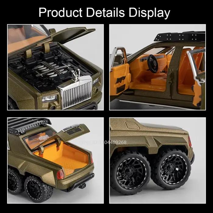 Modèle de voiture Rolls-Royce Phantom 6x6 Wraith, échelle 1:32, jouet en alliage métallique moulé sous pression, modèles de véhicules tout-terrain, son et lumière, cadeaux pour enfants