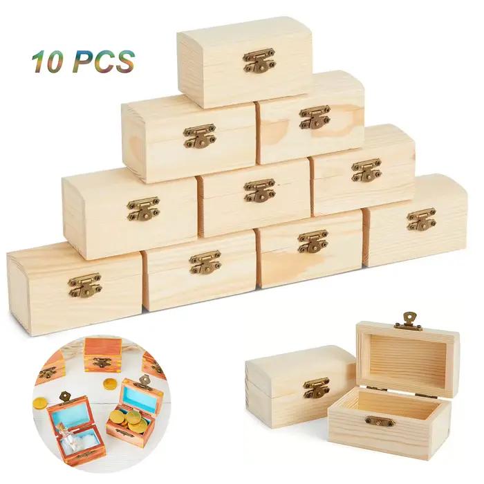 Paquet de 10 petites boîtes en bois avec fermoir avant trésor inachevé à peindre pour bricolage d'art et d'artisanat fête d'anniversaire de pirate d'halloween