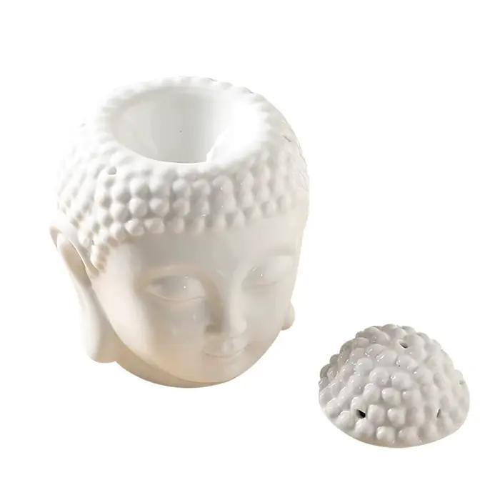 Brûleur d'huile aromatique en céramique en forme de tête de Bouddha