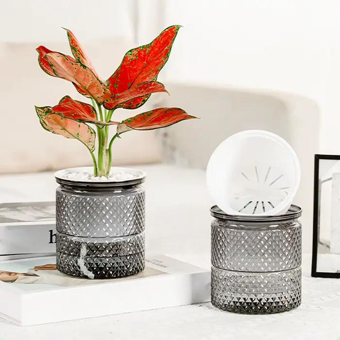 Pot de fleurs hydroponique à arrosage automatique, Pot de fleurs à absorption d'eau automatique, jardinière à arrosage automatique en plastique à Double couche