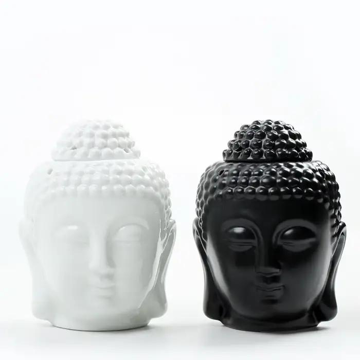 Brûleur d'huile aromatique en céramique en forme de tête de Bouddha