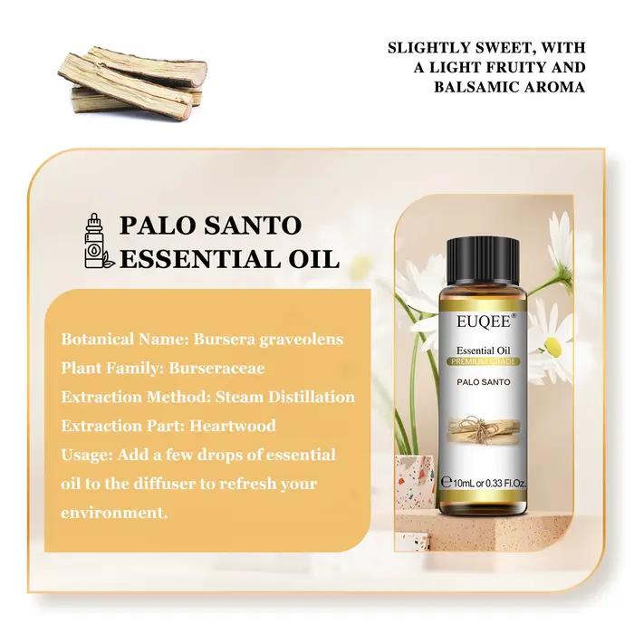 EUQEE 10ML Palo Santo huile essentielle naturelle avec compte-gouttes en verre origan cardamome marjorame fenouil citron Eucalyptus huiles aromatiques