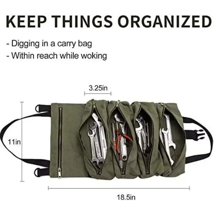 Rouleau de rangement pour outils, Sac à outils enroulable multi-usage, Rouleau pour clés, Organisateur d'outils en toile, Étui de rangement enroulable pour trousse de premiers secours automobile
