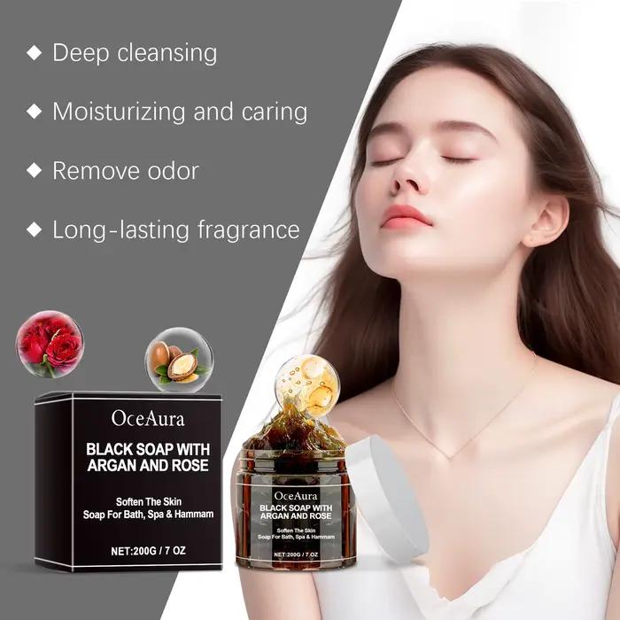 Savon Nettoyant Noir Exfoliant Corporel Purifiant Anti-Points Noirs Contrôle du Sébum Éclaircissant Crème Gommante Douce pour le Corps