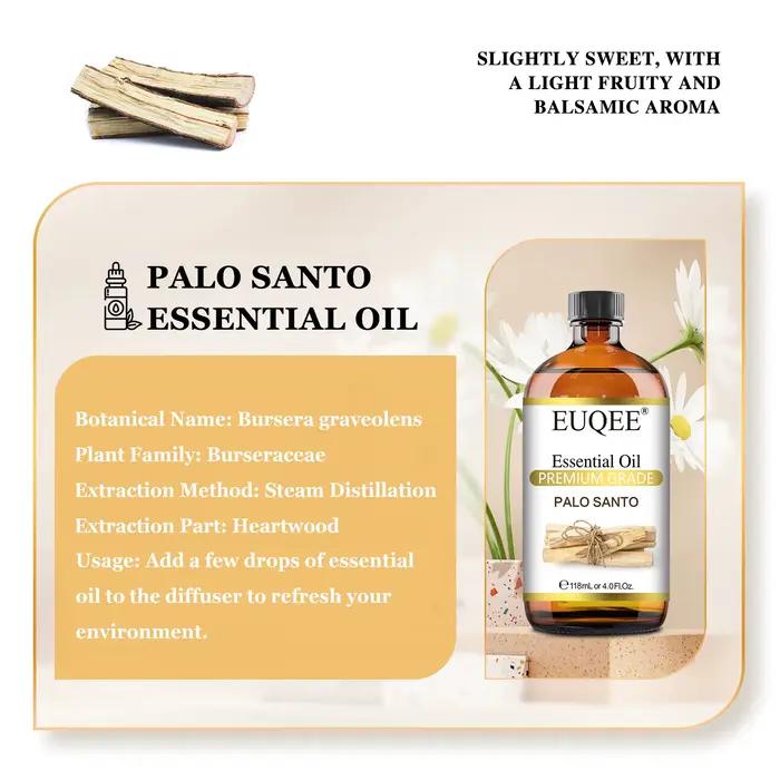 EUQEE 118 ml d'huile essentielle Palo Santo huiles essentielles d'aromathérapie pour diffuseur savon fabrication de bougies désodorisant-avec compte-gouttes