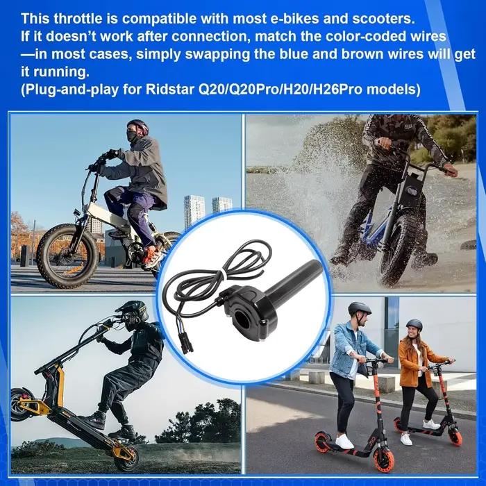 Poignée de gaz à rotation complète avec roulement à billes et allumage à clé pour vélo électrique tout-terrain Ridstar Q20/Q20 PRO