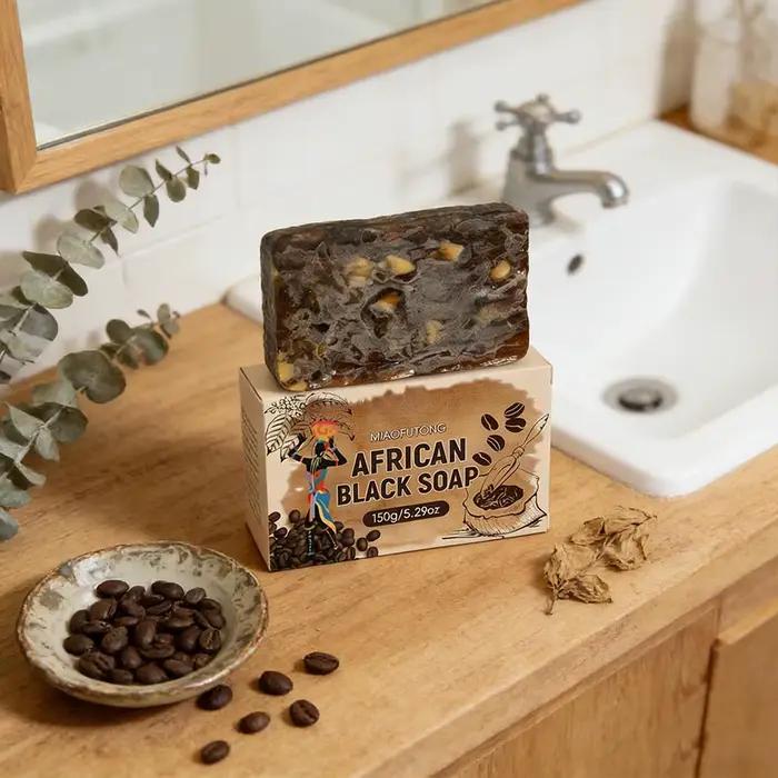 Savon au café noir africain avec beurre de karité, nettoyant en profondeur et hydratant pour le corps, adapté à tous les types de peau
