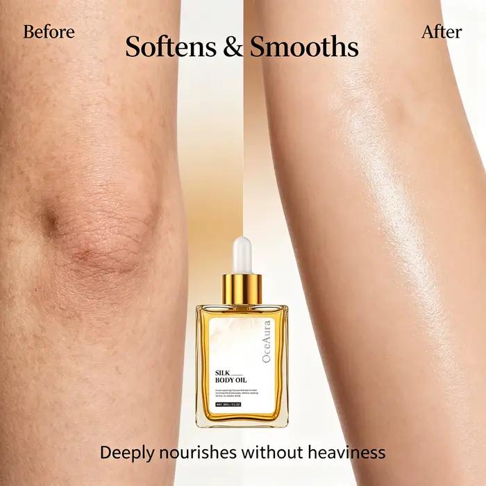 Huile corporelle en soie pour femmes, traitement raffermissant et anti-âge pour la peau crêpeuse, hydratant avec parfum organique, huile sèche luxueuse