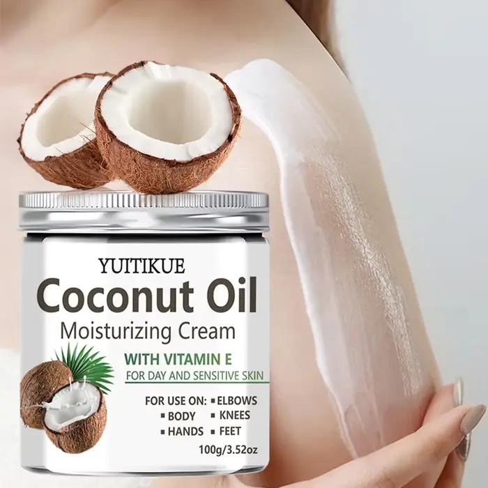 Crème hydratante à l'huile de coco YUITIKUE avec vitamine E | Pour la peau sensible et les journées de travail | Soins