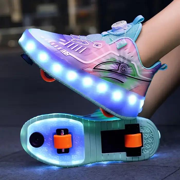 Patins à roulettes à 2 roues pour femmes et filles, baskets à roulettes rétractables, chaussures de sport de patinage pour enfants, adaptés aux touristes, mode