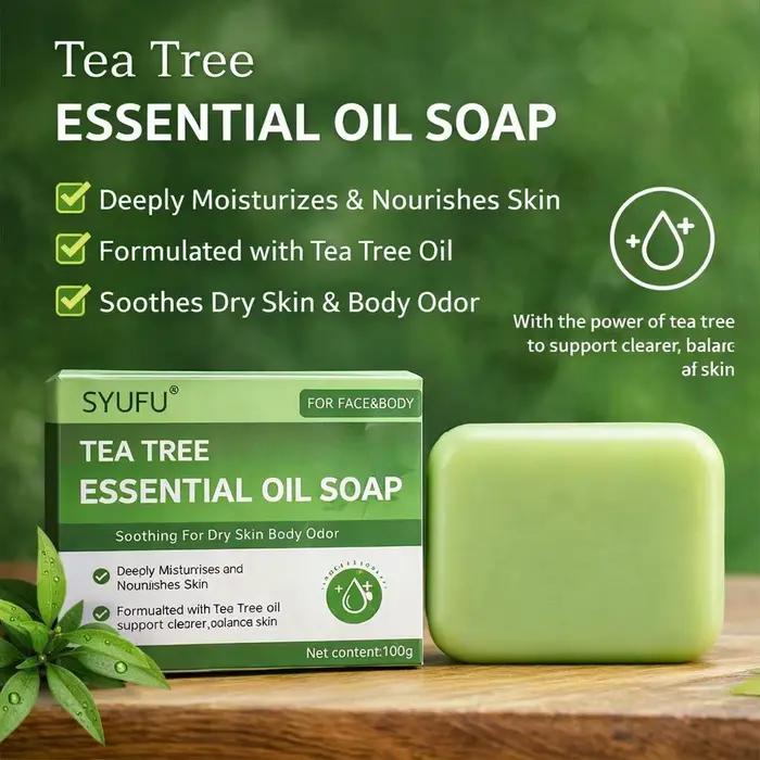 Savon à l'huile essentielle d'arbre à thé vert, savons naturels pour les pieds et le corps, savon exfoliant doux pour hommes et femmes, nettoyage en profondeur, soin de la peau