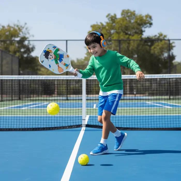 Ensemble de Pickleball pour enfants de dessin animé, raquettes de Pickleball colorées et durables pour enfants, 2 balles, poignée antidérapante