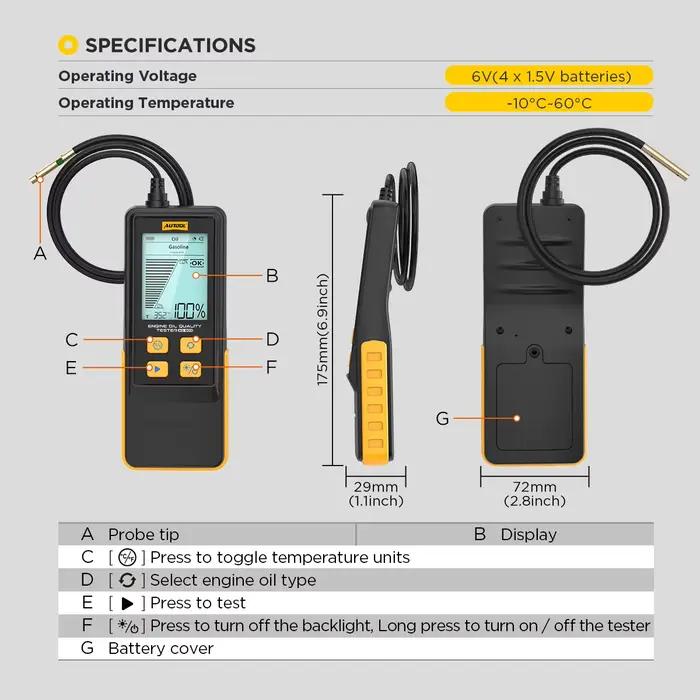 AUTOOL AS503 testeur d'huile moteur automobile analyseur d'huile lubrifiante moteur Diesel outil de détection de sonde de tuyau outils d'inspection de voiture