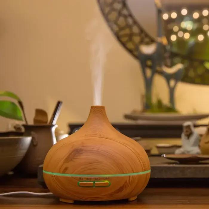 Diffuseur d'huiles essentielles à effet bois avec grande production de brume - Machine d'aromathérapie silencieuse pour