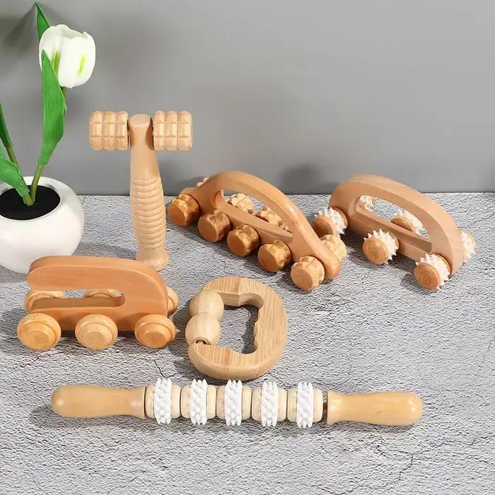 1 pièces outil de rouleau de Massage en bois, masseur manuel en bois rouleau de Massage du dos en bois pour masseur musculaire des tissus profonds du cou, des jambes et du dos