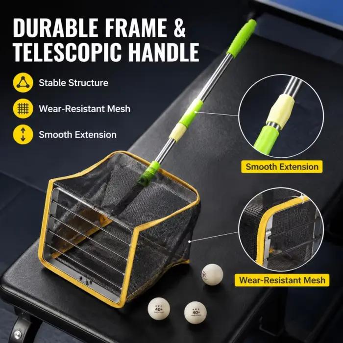 Ramasseur de balles de pickleball et de tennis de table portable, extensible, avec rouleau télescopique et panier à ressort multi-angle
