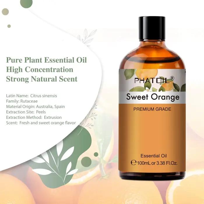 PHATOIL 100ml huile essentielle d'orange douce pour diffuseur aromathérapie huiles essentielles de parfum Premium pour la fabrication de bougies savon de bricolage