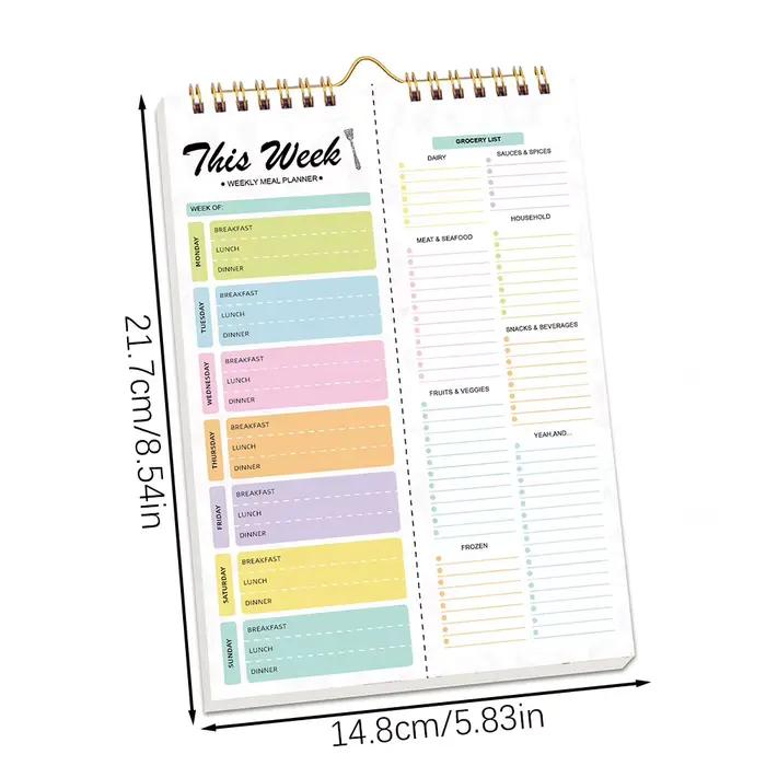 Planificateur de repas hebdomadaire pour petit déjeuner, déjeuner, dîner, avec liste de courses, 52 feuilles, planificateur de repas, Menu alimentaire suspendu pour un style de vie sain