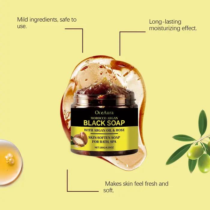 180g Savon noir à l'argan marocain Nettoyage en profondeur et hydratant longue durée Exfoliation douce et peau lisse