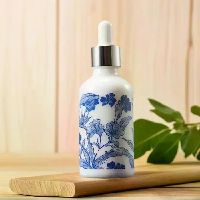 Flacons compte-gouttes en céramique bleue et blanche de 10/15/30 ml pour huiles essentielles