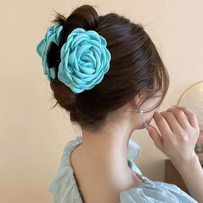 Pince à cheveux française romantique en forme de fleur de Rose pour femmes, grande pince à requin élégante, Barrettes queue de cheval, accessoires pour cheveux de fille, couvre-chef