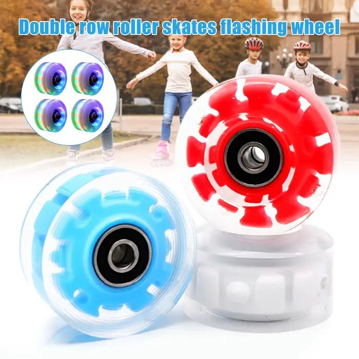 Roues de patins à roulettes lumineuses durables, avec roulements, adaptées au patinage à Double rangée et au Skateboard, 4 pièces