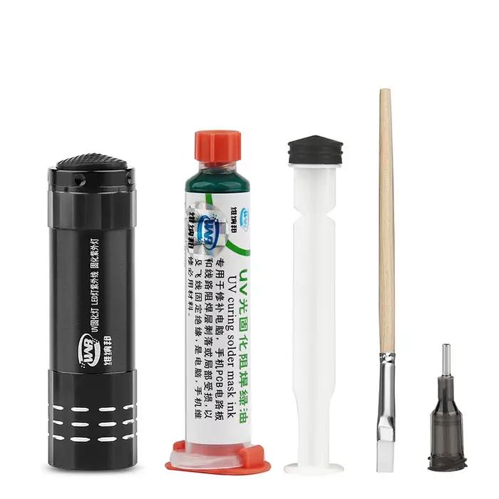 Masque de soudure au polymérisation UV à l'huile verte, peinture pour prévenir l'arcage corrosif pour outil de réparation de retouche de PCB BGA, brosse douce, aiguille lumineuse LED USB