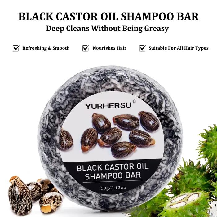 Barre de shampoing et après-shampooing 2 en 1 au ricin noir de 60 g