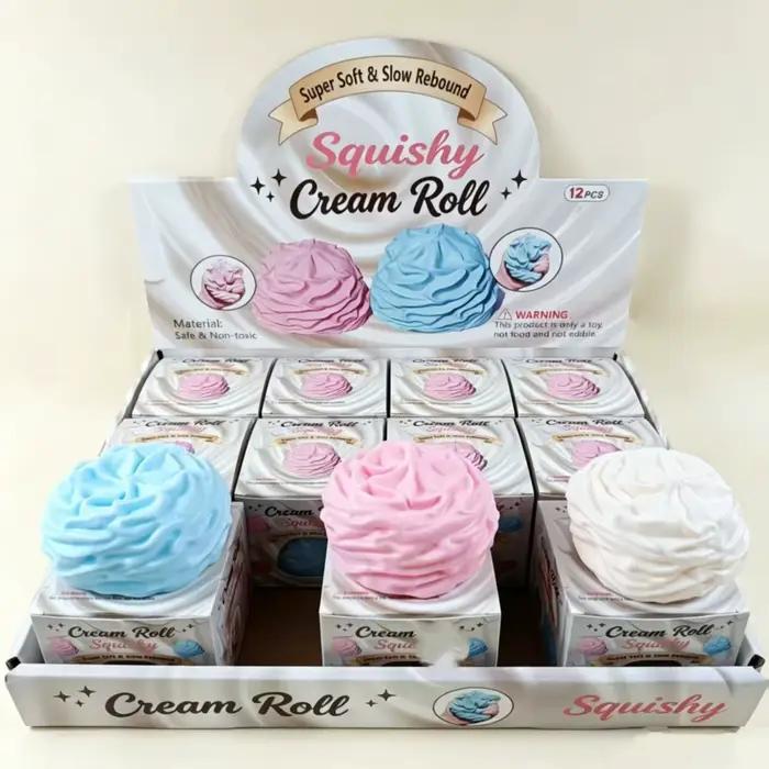 Jouet Squishy en forme de rouleau de crème - Jouet de relaxation malléable en silicone souple simulé en forme de rouleau de crème