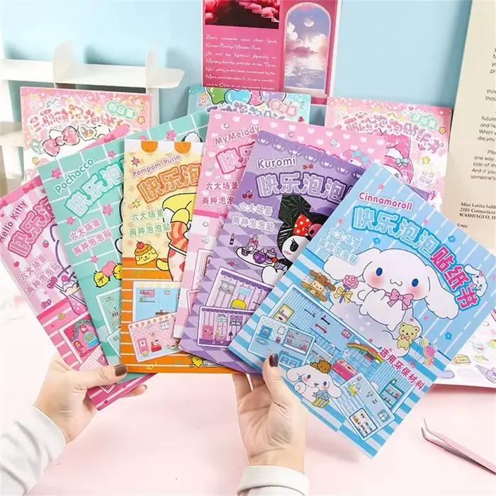 Sanrio Quiet Book Bubble Hello Kitty Cinnamoroll Kuromi My Melody Pochacco Jouet de dessin animé Livre d'autocollants de paysage Jouets