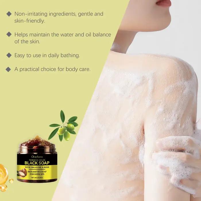 180g Savon noir à l'argan marocain Nettoyage en profondeur et hydratant longue durée Exfoliation douce et peau lisse