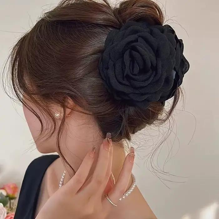 Pince à cheveux française romantique en forme de fleur de Rose pour femmes, grande pince à requin élégante, Barrettes queue de cheval, accessoires pour cheveux de fille, couvre-chef