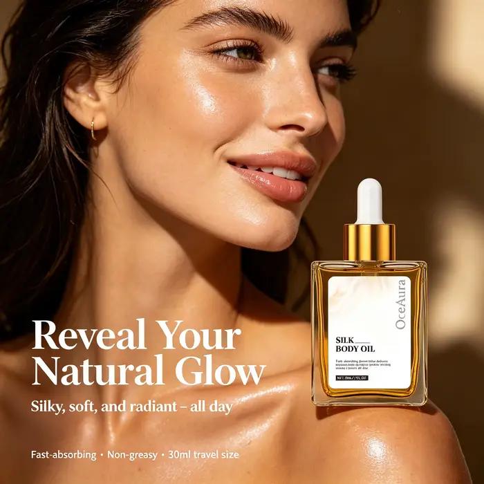 Huile corporelle en soie pour femmes, traitement raffermissant et anti-âge pour la peau crêpeuse, hydratant avec parfum organique, huile sèche luxueuse
