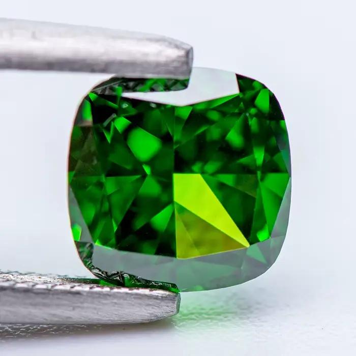 Zircon cubique en forme de coussin vert 4k, coupe de glace pilée, pierre synthétique Cz de laboratoire, qualité extrêmement brillante, fabrication de bijoux pour femmes